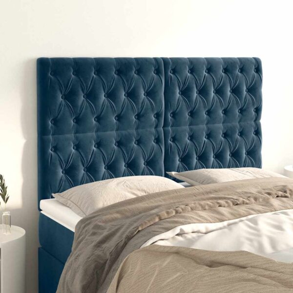 vidaXL sengegavl mørkeblå 160x7x118/128 cm fløjl