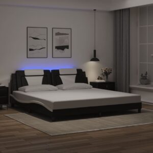 vidaXL sengeramme Viana med LED uden madras 200x200 cm sort og hvid