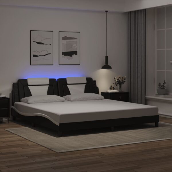 vidaXL sengeramme Viana med LED uden madras 200x200 cm sort og hvid
