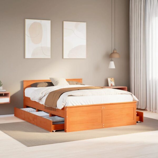 vidaXL sengeramme m. sengegavl 140x200 cm uden madras massivt fyr brun