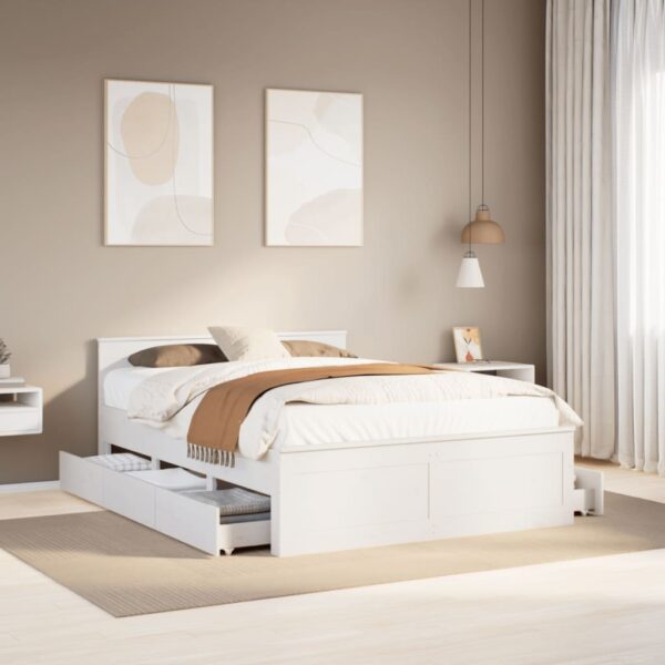 vidaXL sengeramme m. sengegavl 140x200 cm uden madras massivt fyr hvid