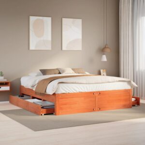 vidaXL sengeramme m. skuffer 180x200 cm uden madras massivt fyr brun