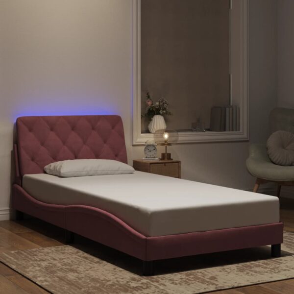 vidaXL sengeramme med LED uden madras 100x200 cm velour pink