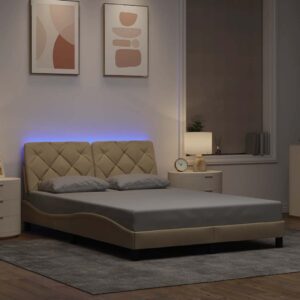 vidaXL sengeramme med LED uden madras 120x200 cm stof cremefarvet