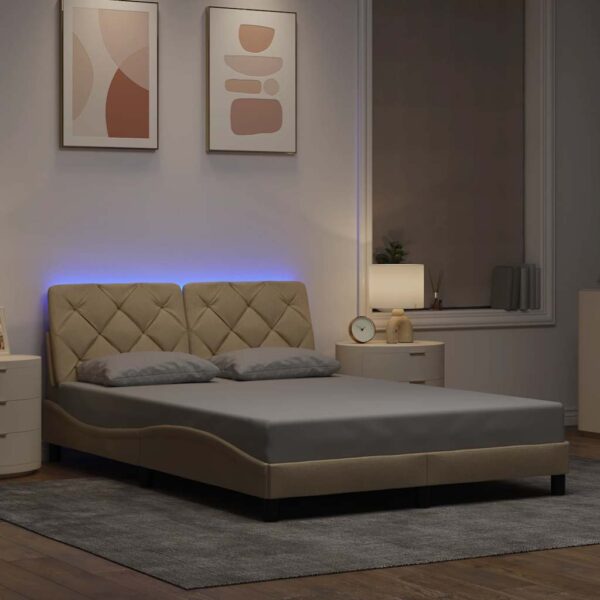 vidaXL sengeramme med LED uden madras 120x200 cm stof cremefarvet