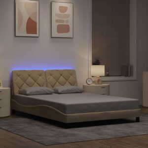 vidaXL sengeramme med LED uden madras 140x200 cm stof cremefarvet