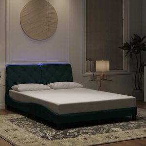 vidaXL sengeramme med LED uden madras 140x200 cm velour mørkegrøn
