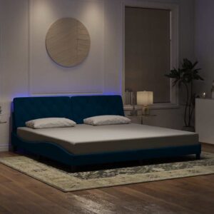 vidaXL sengeramme med LED uden madras 160x200 cm velour lyseblå