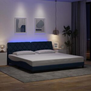vidaXL sengeramme med LED uden madras 200x200 cm stof blå