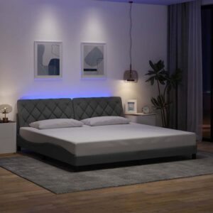 vidaXL sengeramme med LED uden madras 200x200 cm stof lysegrå