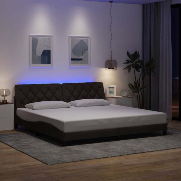 vidaXL sengeramme med LED uden madras 200x200 cm stof mørkebrun