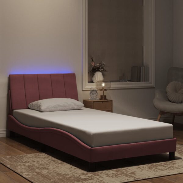 vidaXL sengeramme med LED uden madras Hanko 100x200 cm velour pink