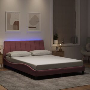 vidaXL sengeramme med LED uden madras Hanko 120x200 cm velour pink