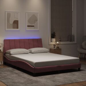 vidaXL sengeramme med LED uden madras Hanko 140x200 cm velour pink