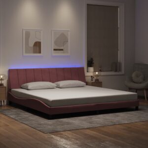 vidaXL sengeramme med LED uden madras Hanko 200x200 cm velour lyserød