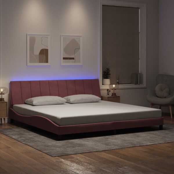 vidaXL sengeramme med LED uden madras Hanko 200x200 cm velour lyserød