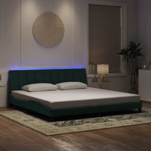 vidaXL sengeramme med LED uden madras Hanko 200x200 cm velour mørkegrøn