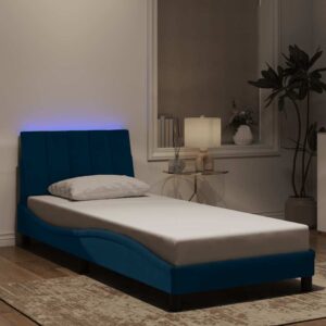 vidaXL sengeramme med LED uden madras Hanko 90x200 cm velour blå