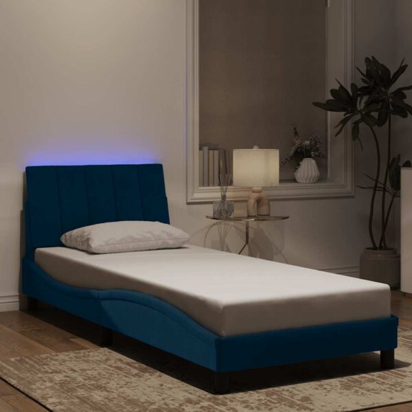 vidaXL sengeramme med LED uden madras Hanko 90x200 cm velour blå
