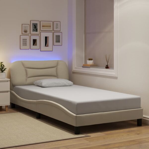 vidaXL sengeramme med LED uden madras Hvar 100x200 cm stof creme