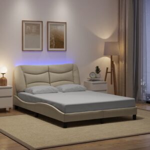 vidaXL sengeramme med LED uden madras Hvar 120x200 cm stof cremefarvet