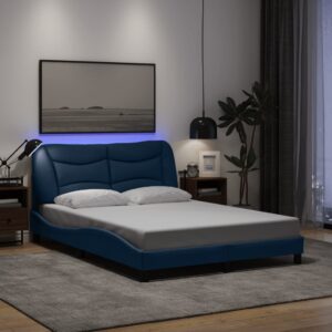 vidaXL sengeramme med LED uden madras Hvar 140x200 cm stof blå