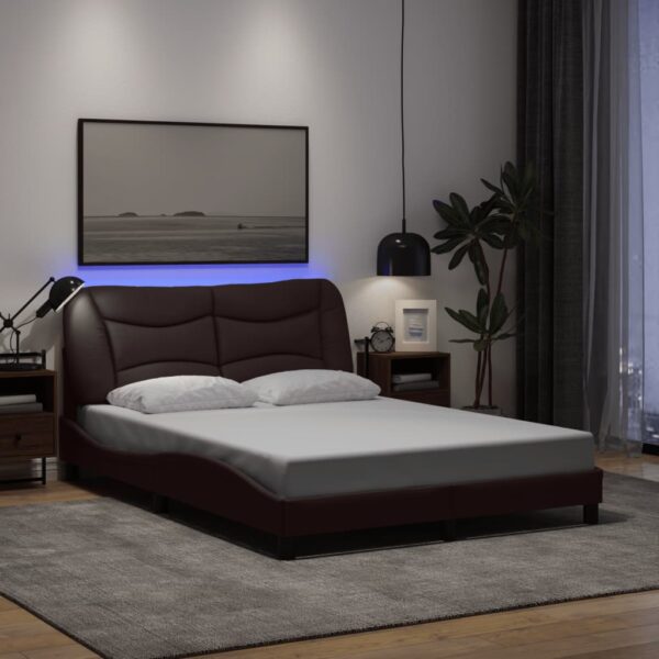 vidaXL sengeramme med LED uden madras Hvar 140x200 cm stof mørkebrun