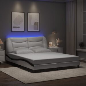 vidaXL sengeramme med LED uden madras Hvar 160x200 cm hvid og sort