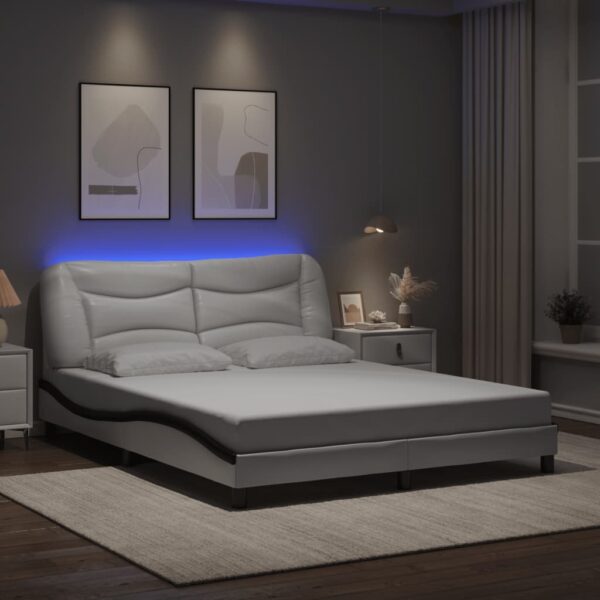 vidaXL sengeramme med LED uden madras Hvar 160x200 cm hvid og sort