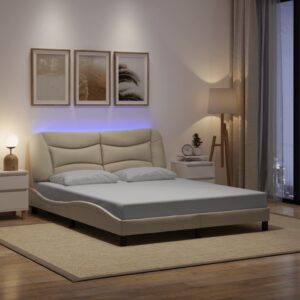 vidaXL sengeramme med LED uden madras Hvar 160x200 cm stof cremefarvet
