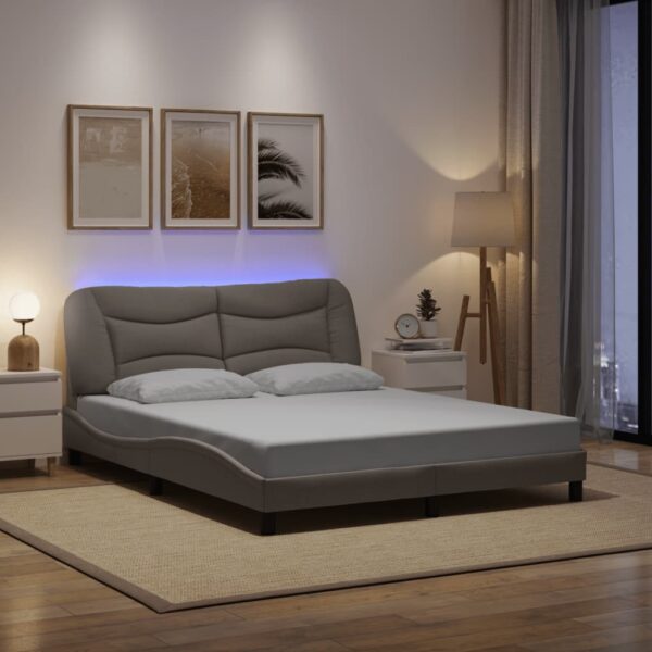 vidaXL sengeramme med LED uden madras Hvar 160x200 cm stof gråbrun