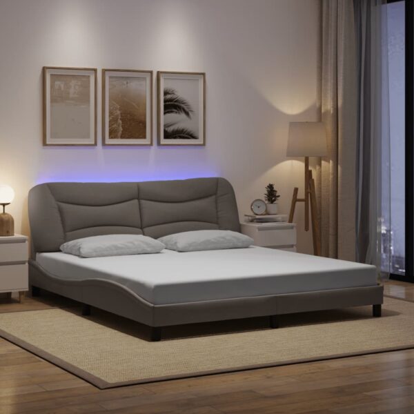vidaXL sengeramme med LED uden madras Hvar 180x200 cm stof gråbrun