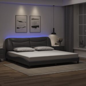vidaXL sengeramme med LED uden madras Hvar 200x200 cm grå