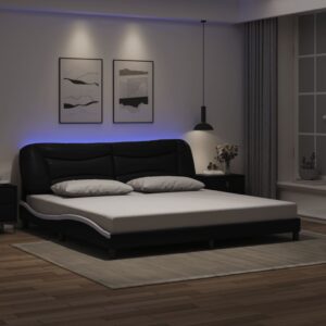 vidaXL sengeramme med LED uden madras Hvar 200x200 cm sort og hvid