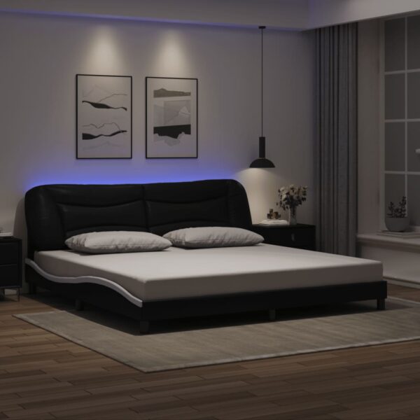 vidaXL sengeramme med LED uden madras Hvar 200x200 cm sort og hvid