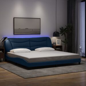 vidaXL sengeramme med LED uden madras Hvar 200x200 cm stof blå