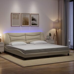 vidaXL sengeramme med LED uden madras Hvar 200x200 cm stof cremefarvet