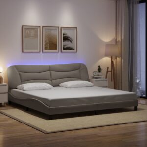 vidaXL sengeramme med LED uden madras Hvar 200x200 cm stof gråbrun