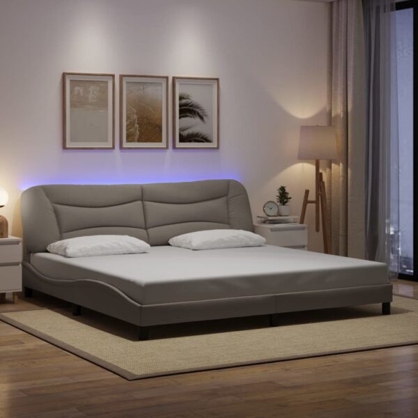 vidaXL sengeramme med LED uden madras Hvar 200x200 cm stof gråbrun