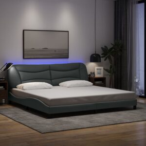 vidaXL sengeramme med LED uden madras Hvar 200x200 cm stof lysegrå
