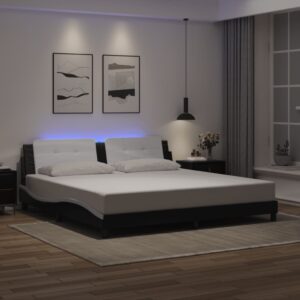vidaXL sengeramme med LED uden madras Zadar 200x200 cm sort og hvid