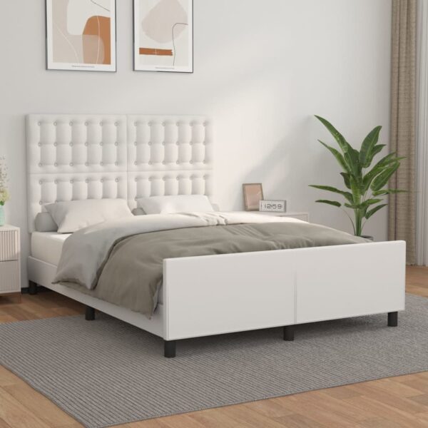 vidaXL sengeramme med sengegavl 140x200 cm kunstlæder hvid