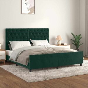 vidaXL sengeramme med sengegavl 180x200 cm fløjl mørkegrøn