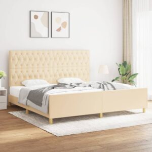 vidaXL sengeramme med sengegavl 200x200 cm stof cremefarvet
