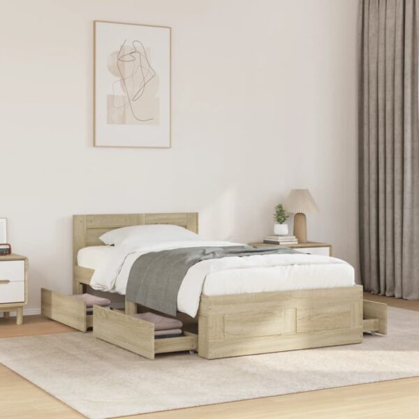 vidaXL sengeramme med sengegavl 90x200 cm konstrueret træ sonoma-eg