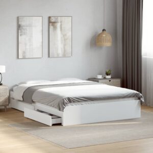 vidaXL sengeramme med skuffer 140x200 cm konstrueret træ hvid