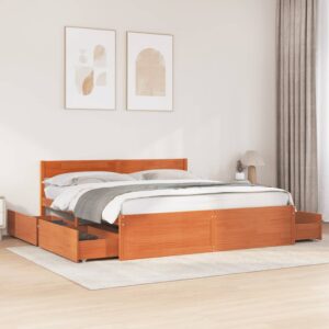vidaXL sengeramme uden madras 180x200 cm massivt fyrretræ gyldenbrun