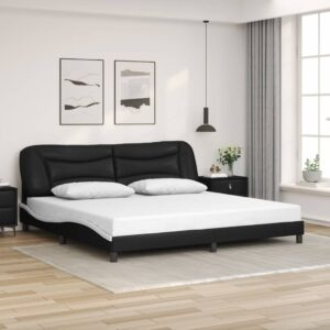 vidaXL sengeramme uden madras Hvar 200x200 cm kunstlæder sort og hvid