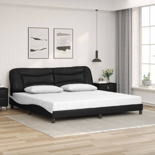 vidaXL sengeramme uden madras Hvar 200x200 cm kunstlæder sort og hvid