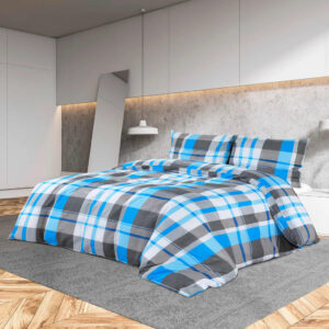 vidaXL sengetøj 240x220 cm bomuld blå og grå